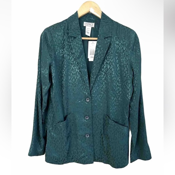 L*Space Bennytt Emerald Green Satin Jacquard Leopard Blazer Jacket NWT Size 2 - Picture 4 of 9